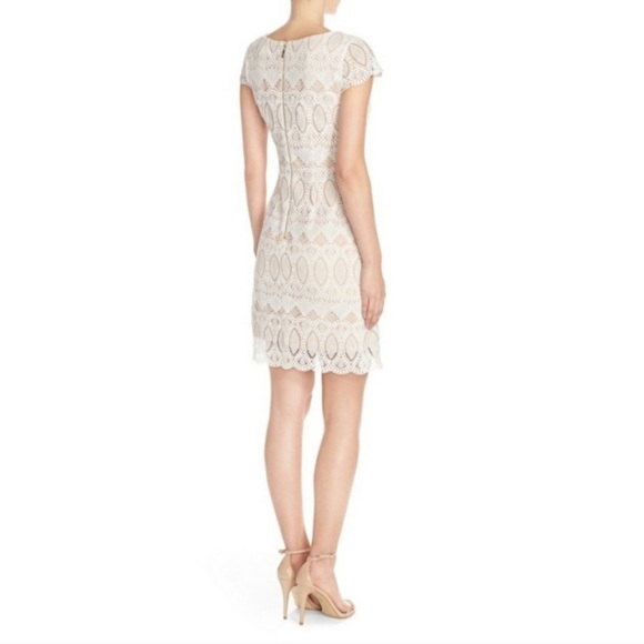 Eliza J White Eyelet Sheath Elegant Lace Mini Dress Bridal Shower 0P Petite - Picture 3 of 16
